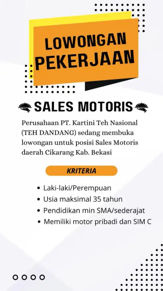 Dibutuhkan sales motoris
