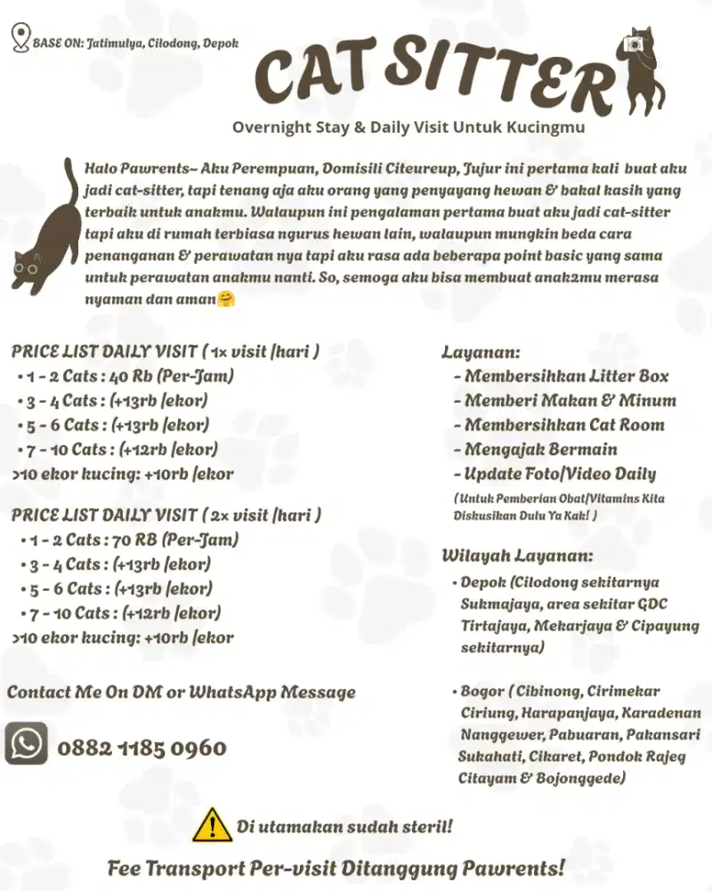 JASA CAT-SITTER OVERNIGHT STAY & DAILY VISIT (PEMULA YANG AMANAH)