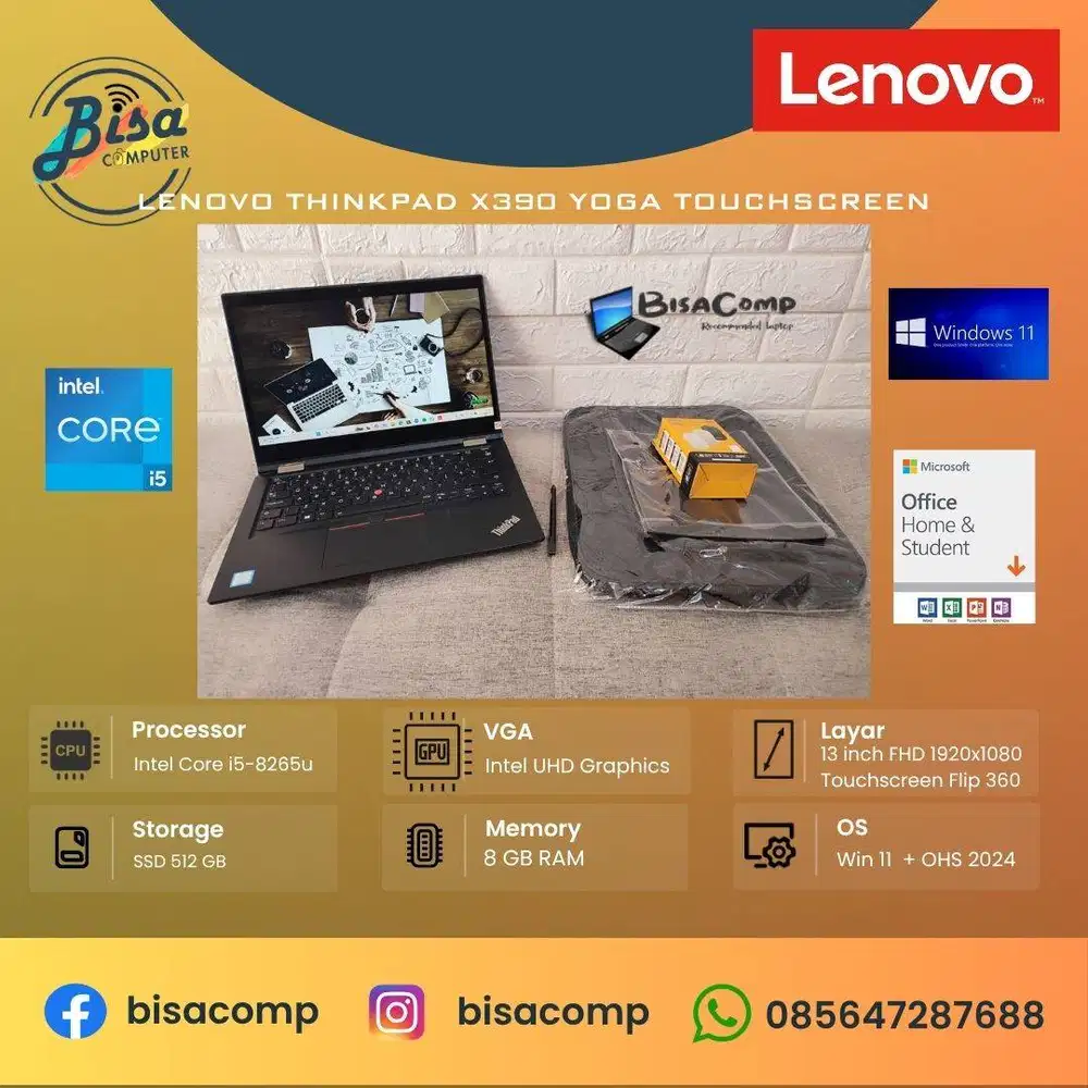 Lenovo Thinkpad X390 Yoga Core i5 8th Gen SSD 512gb Ram 8gb 13inchFHD