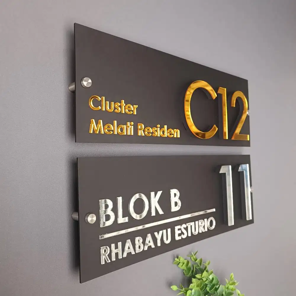 Nomor Rumah Akrilik 3D Gold Silver Eksklusif |Nomor Rumah Akrilik Gold