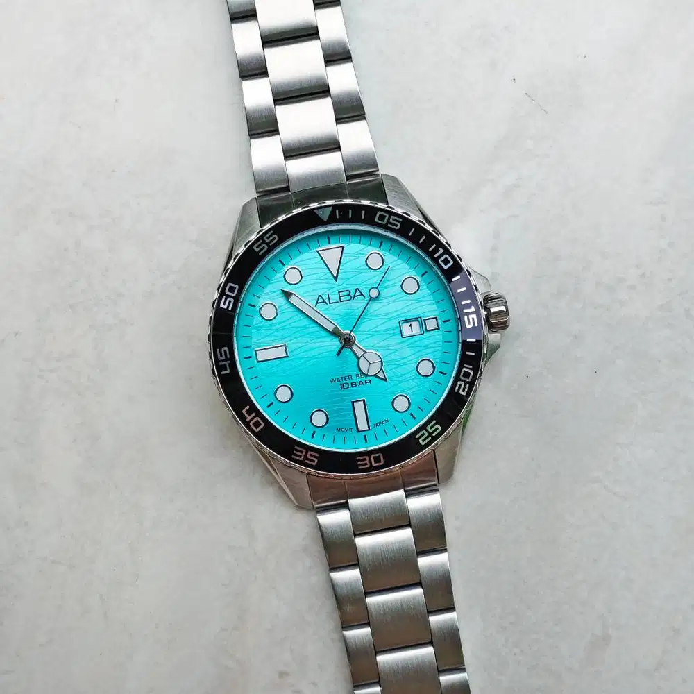 Jam Tangan Sport Seiko Alba Active Turquoise Blue Dial Diver Style