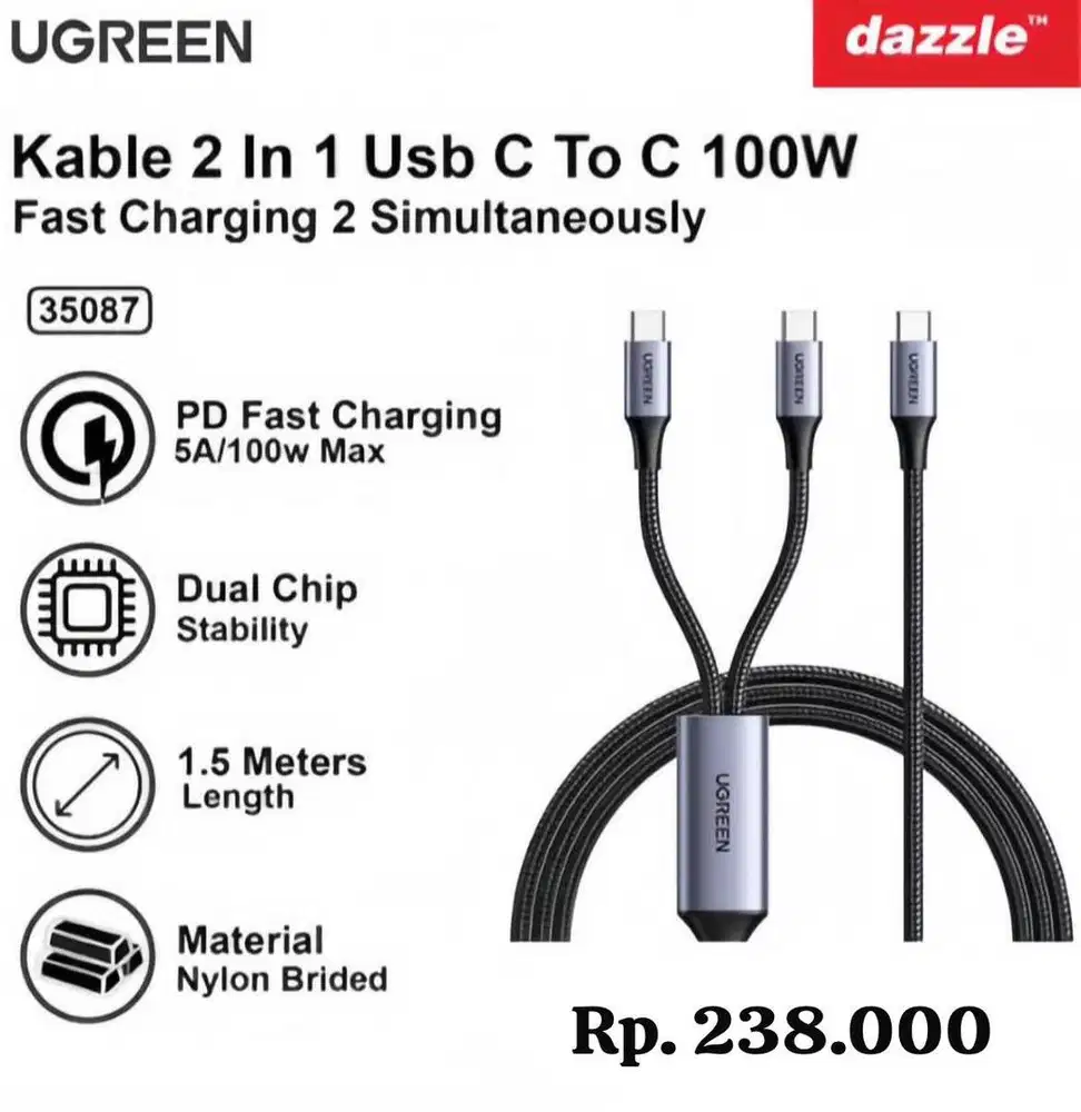 KABEL UGREEN 2 in 1 USB C TO C