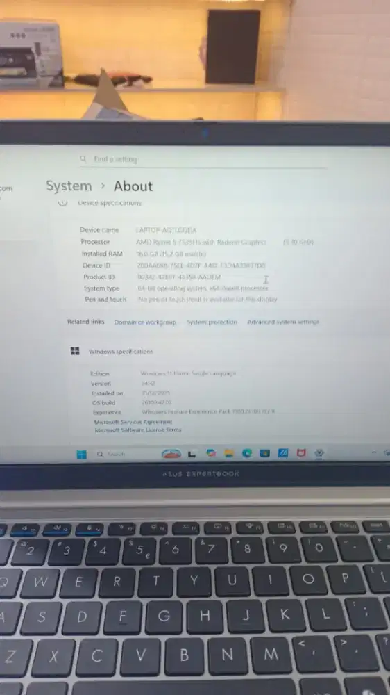 laptop asus expertbook ryzen 5, radeon graphics, ram 16 GB