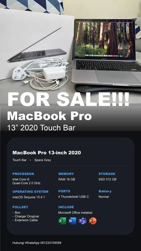 MacBook Pro 13” 2020 Intel i5 | RAM 16GB | SSD 512GB | Mulus