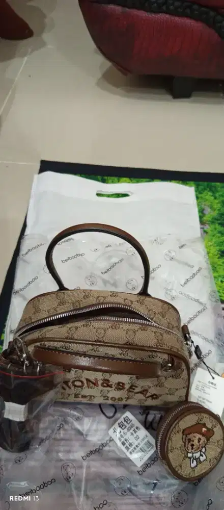 Tas import cewek limited kanvas bordir bear 2 IN1 NET 250ribu