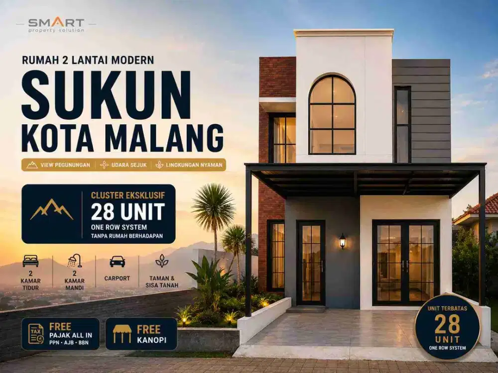 Hunian 2 Lantai Eksklusif di Sukun Kota Malang dengan View Pegunungan