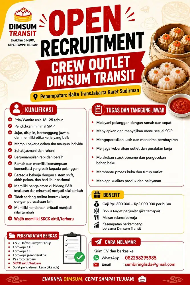 OPEN RECRUITMENT  CREW OUTLET DIMSUM TRANSIT