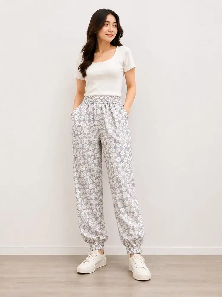Uniqloo Joger Satin Drape Pants Bunga Wanita
