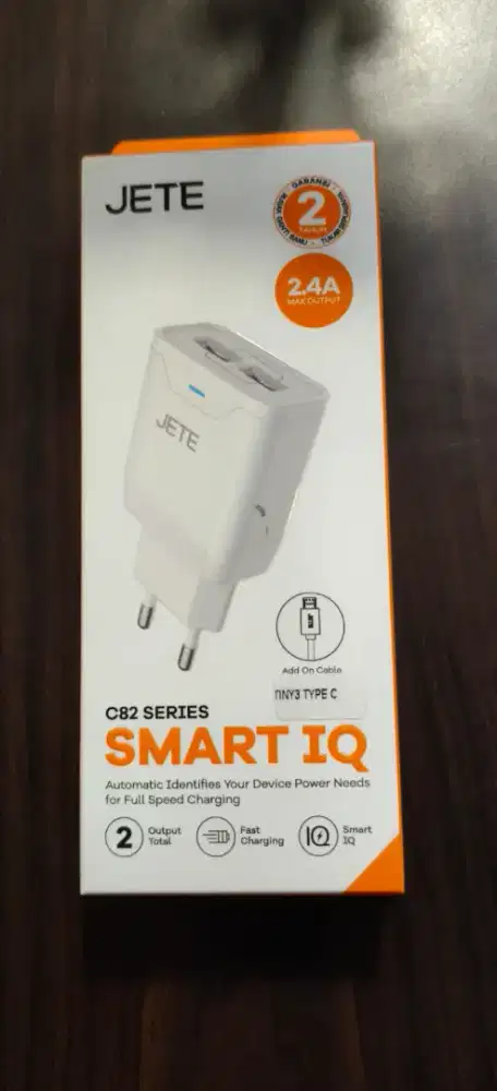 Kepala Charger Jete C82 USB 2.4A free Kabel Jete Type C