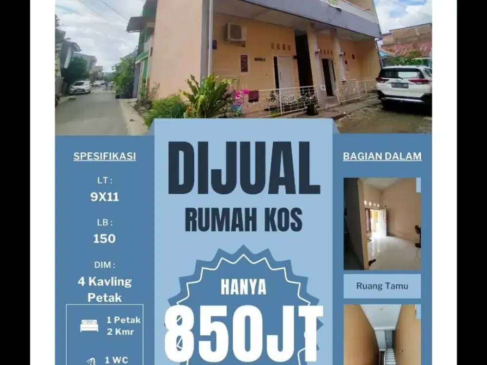 Rumh 4 Kavling Pao Pao  2 Lantai  11X9 - 99 M² SHM  Terdiri dari 4 Petak 1 petak 2 Kamar 1 WC 1 R Tamu Ada Tadon sendiri, Meter Listrik sendiri