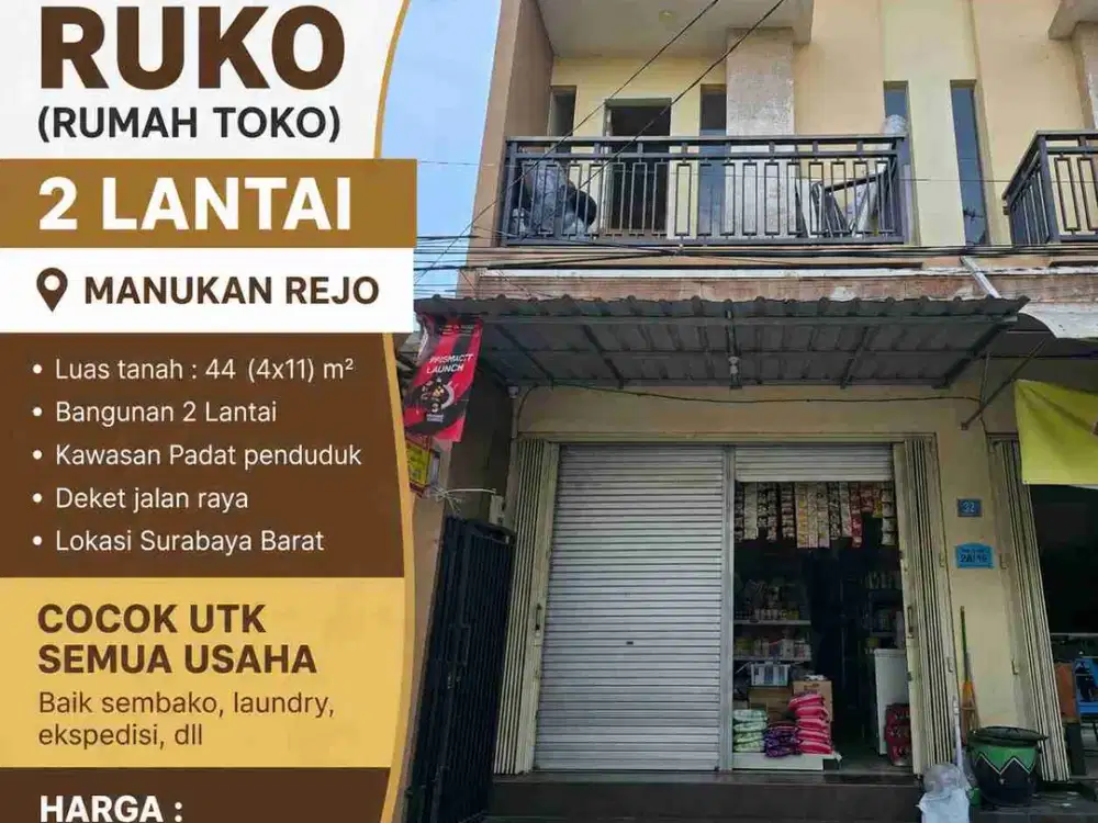 MANUKAN REJO 2 LANTAI ‼️Jual Ruko Cocok Untuk Usaha Kawasan Padat Penduduk Surabaya Barat
