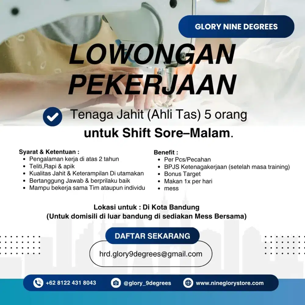Lowongan kerja tenaga jahit tas