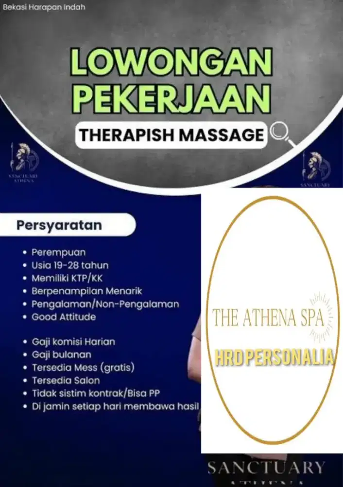 Lowongan THERAPIST Wanita Athena spa