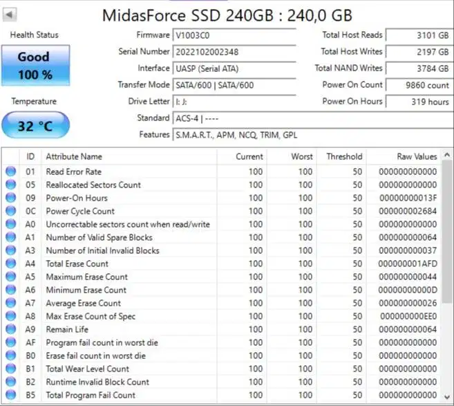 SSD MIDASFORCE 240GB SATA III 2.5 | Sentinel 100% Good | SSD Laptop