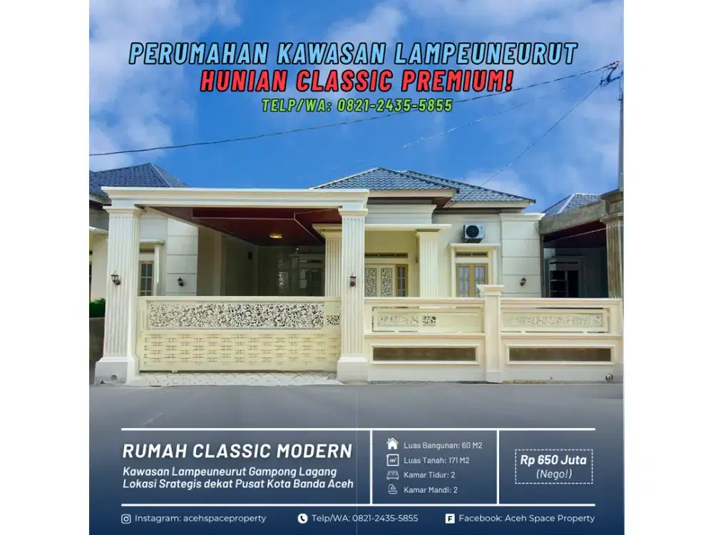 Dijual Rumah Classic di Kawasan Lampeuneurut - Hunian Cantik Best Seller!