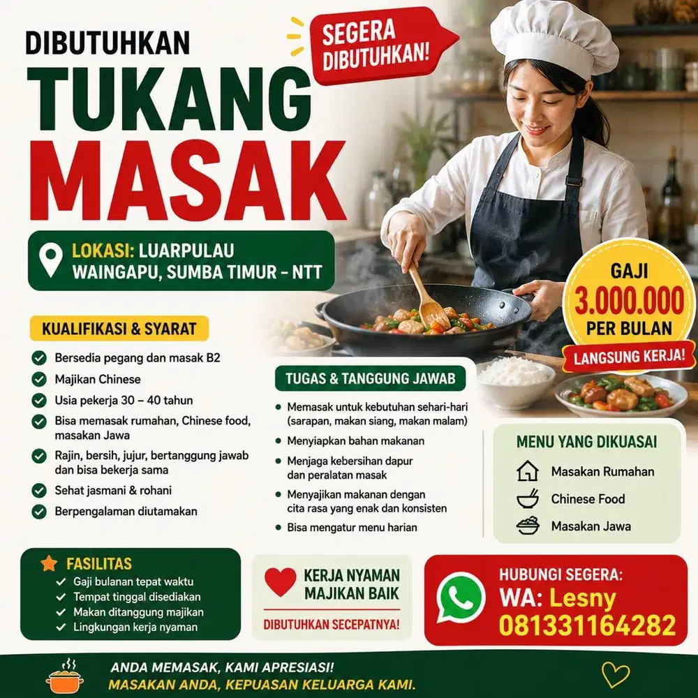 Dibutuhkan segera ART MASAK