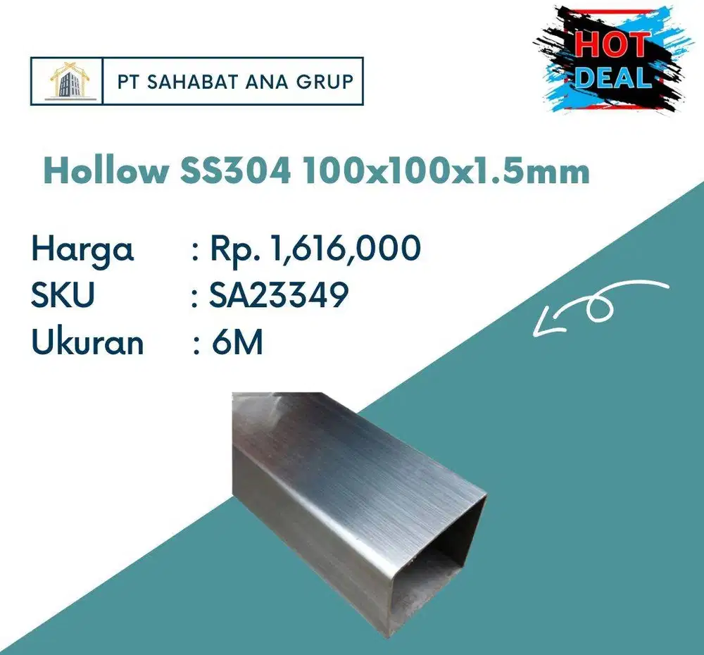 Hollow SS304 100x100x1.5mm