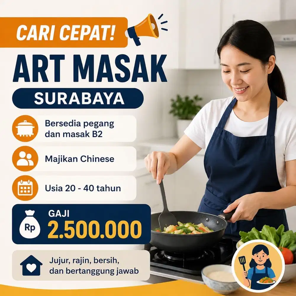 Dibutuhkan segera ART MASAK PENGALAMAN
