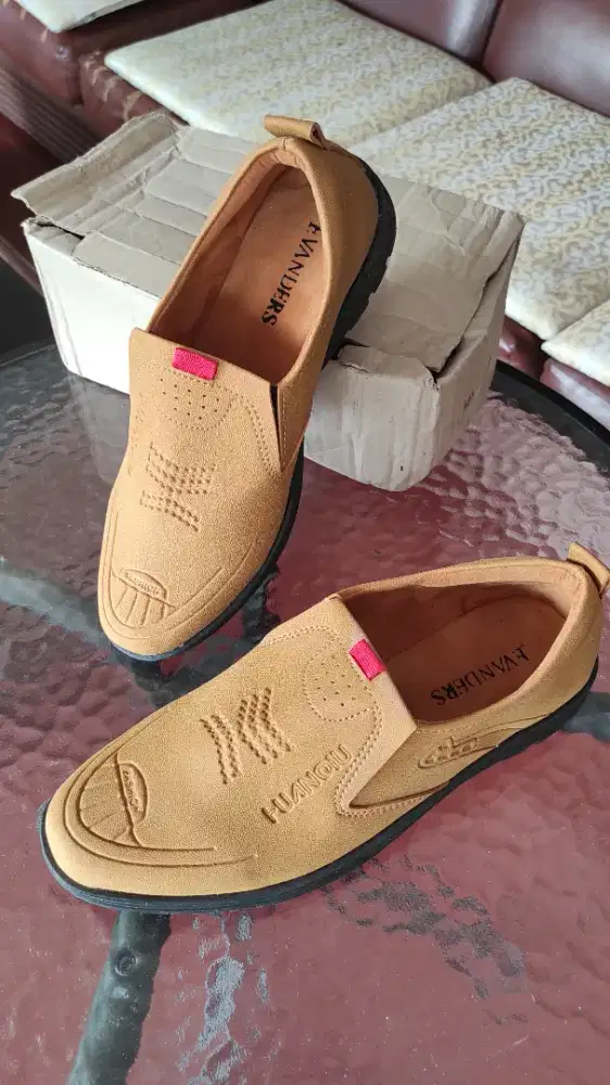 Sepatu Slip On Casual Evanders Cokelat Tan Mulus + Box