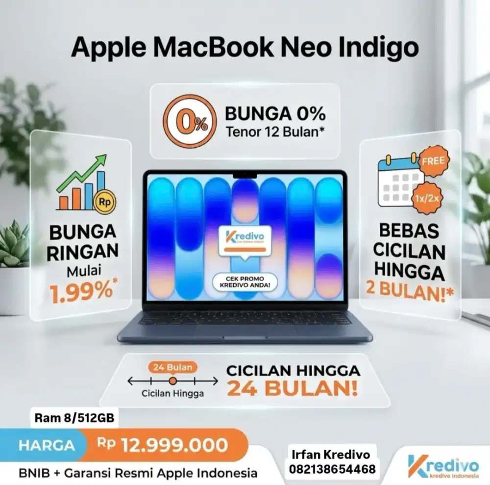 Jual MacBook Neo 13 A18 Pro 8GB/512GB Indigo - Promo Kredivo 24Bln