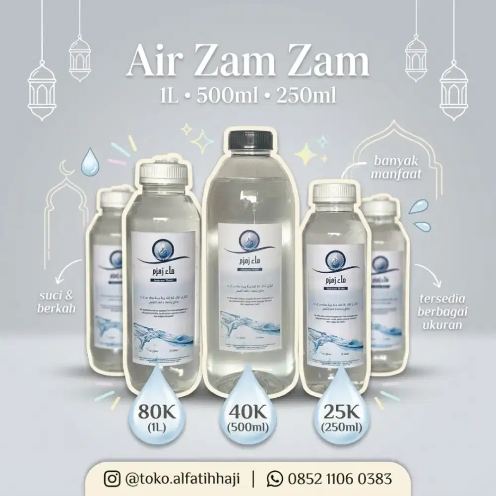 Air Zam-zam Asli Mekah Kemasan Botol Kecil 1 Liter - 50ml