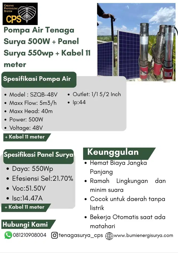 PAKET POMPA AIR TENAGA SURYA +PANEL 545WP