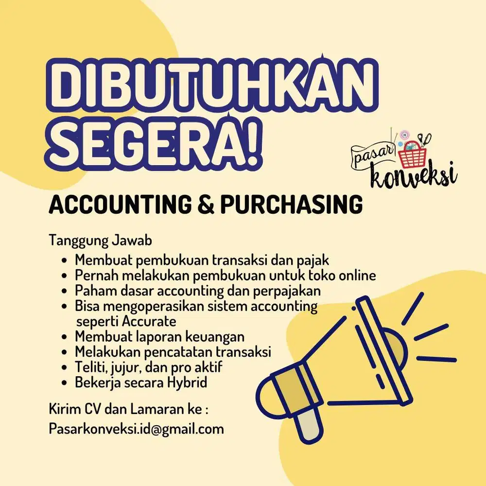 Dibutuhkan karyawan accounting + purchasing