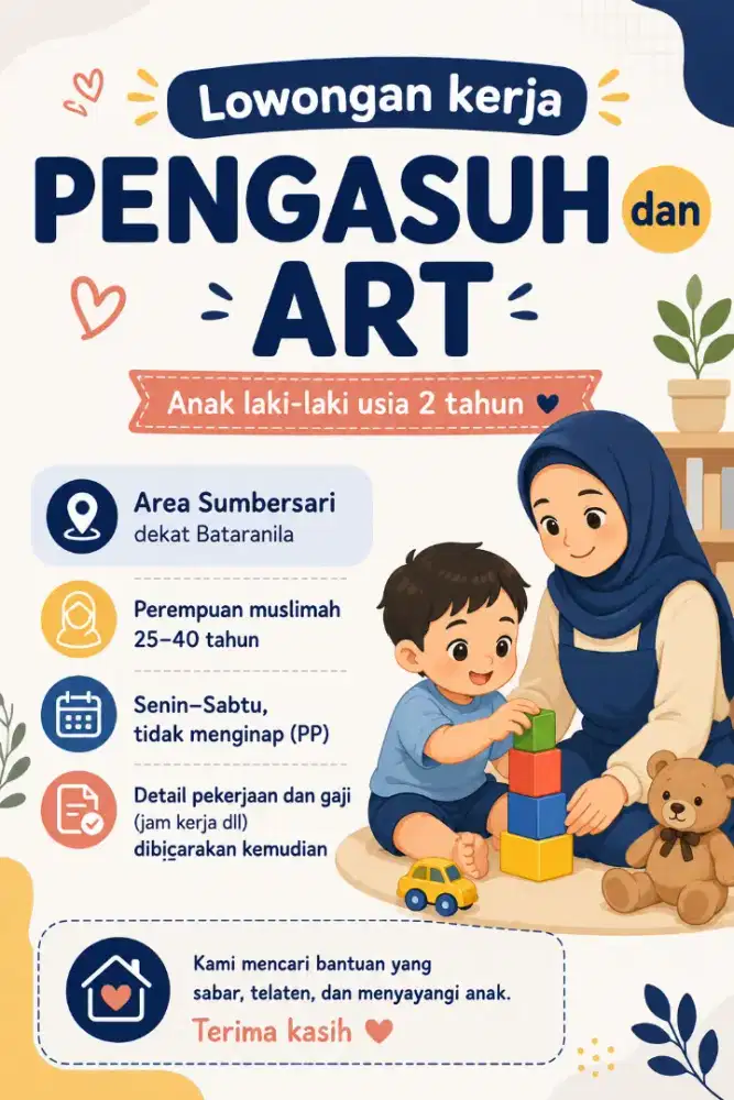Lowongan kerja PENGASUH dan ART