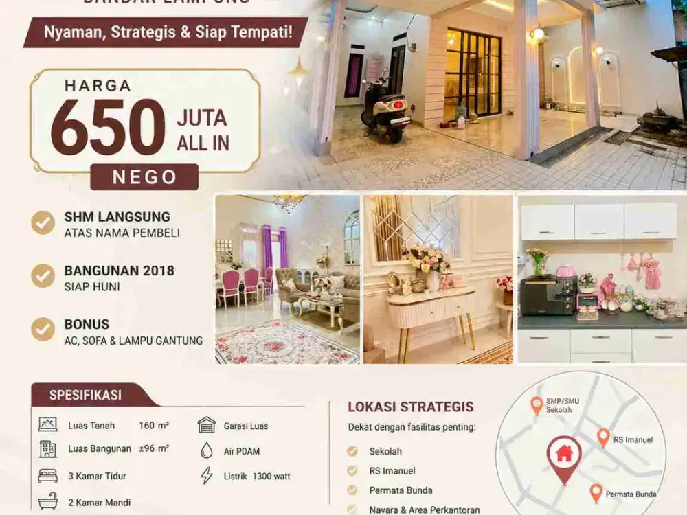 Dijual Cepat Rumah Cantik & Siap Huni di Bandar Lampung – Full Interior Elegan
