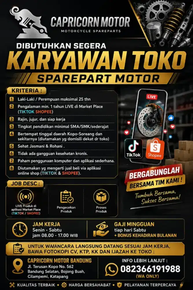 DIBUTUHKAN KARYAWAN LIVE+PACKING