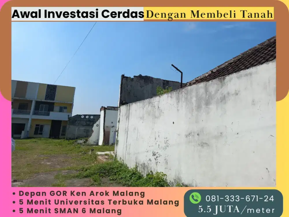 Tanah Prospek Investasi 1 Menit GOR Ken Arok Malang SHM On Hand