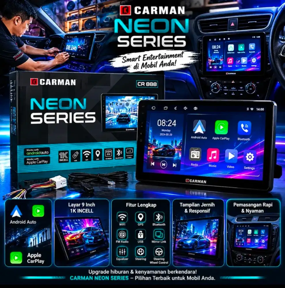 Head Unit Android 9 inch Carman Neon RAM 2 32 Incell 1K