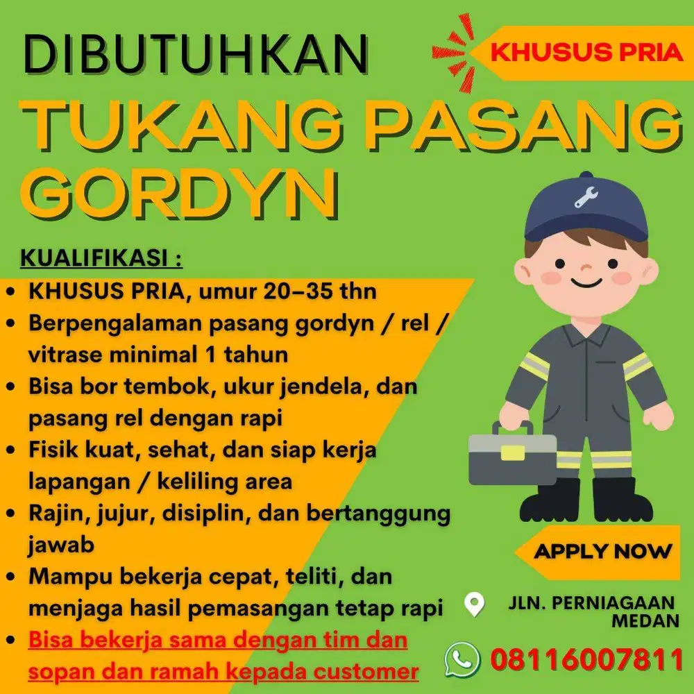 DIBUTUHKAN TUKANG PASANG GORDYN ( STAFF TOKO )