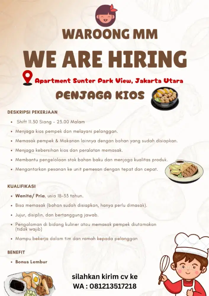 Di Cari Karyawan Untuk Jaga Kios Pempek