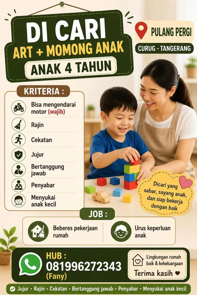 Di cari ART + Momong anak 4th