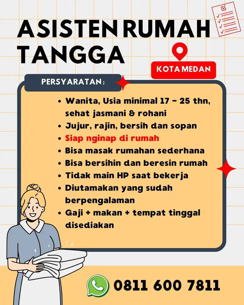 DIBUTUHKAN ASISTEN RUMAH TANGGA ( NGINAP DI RUMAH )