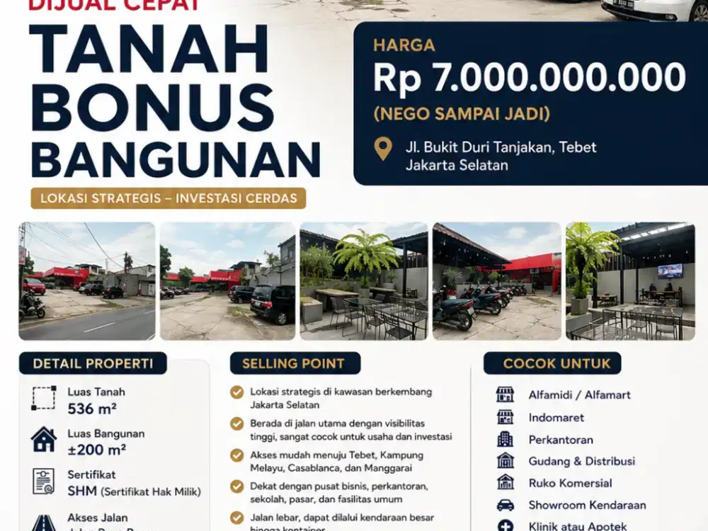 Dijual Cepat Tanah Bonus Bangunan Lokasi Strategis Bukit Duri Tebet Jakarta Selatan
