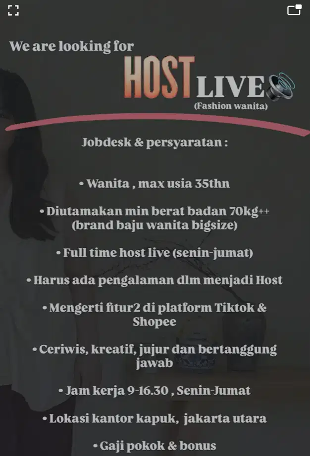 Host Live Shopee TikTok Fashion Wanita