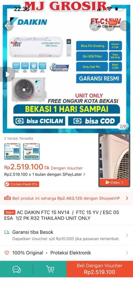 AC Daikin setengah PK