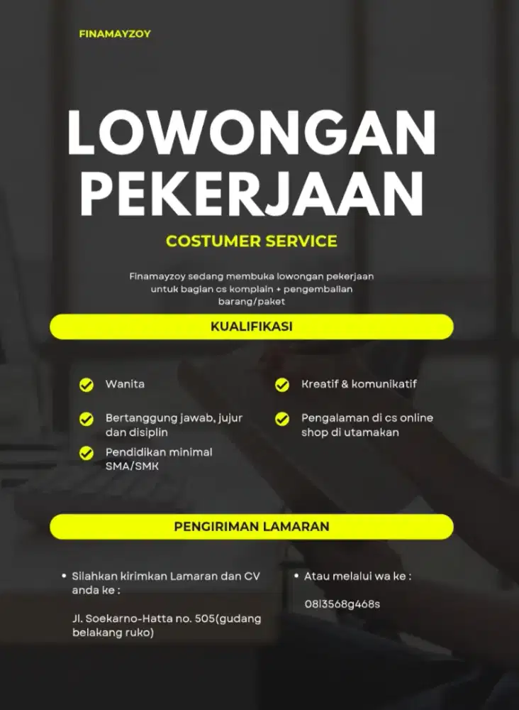 LOWONGAN KERJA CUSTOMER SERVICE(komplaint & pengembalian barang/paket)