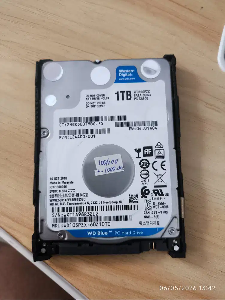 HDD Western Disk 1TB Hardisk 1TB WD Blue Slim Internal Laptop Harddisk