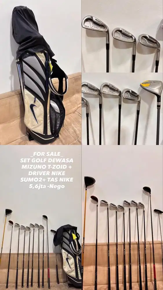 SET GOLF DEWASA MIZUNO T-ZOID + DRIVER NIKE SUMO2 + TAS NIKE