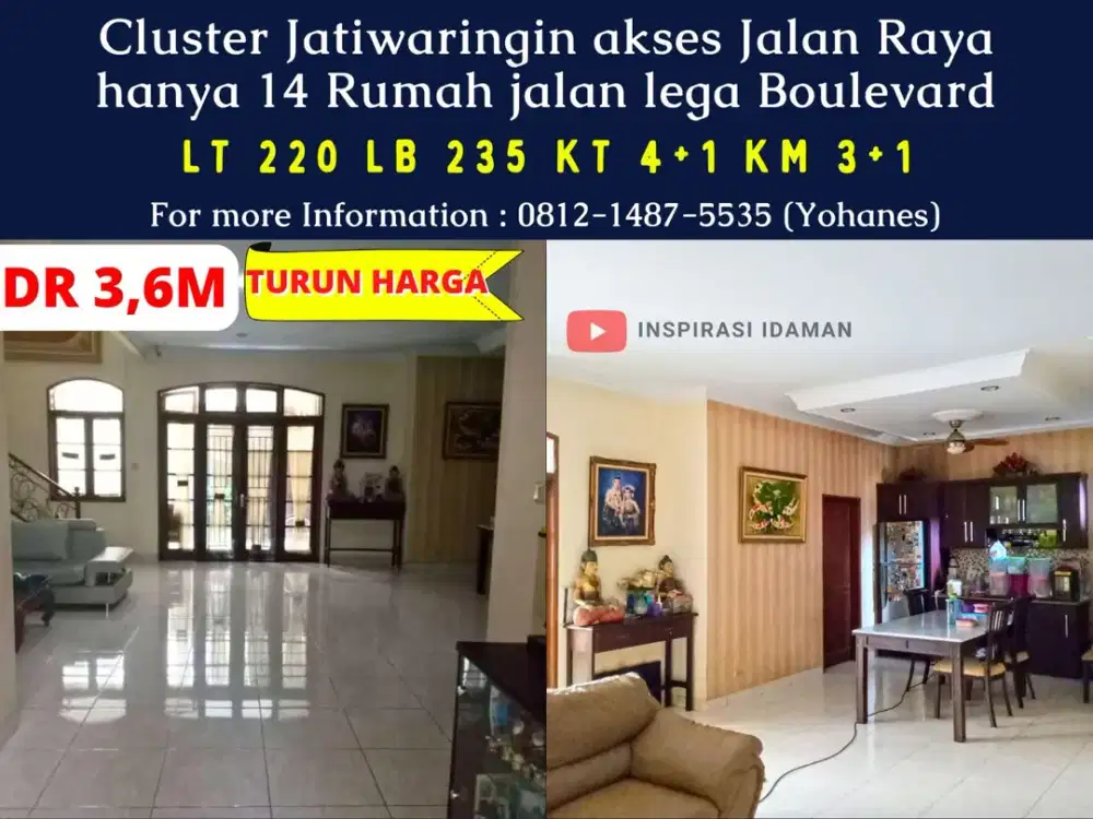 Cluster Jatiwaringin 220mtr akses Jalan Raya hanya 14 Rumah jalan lega