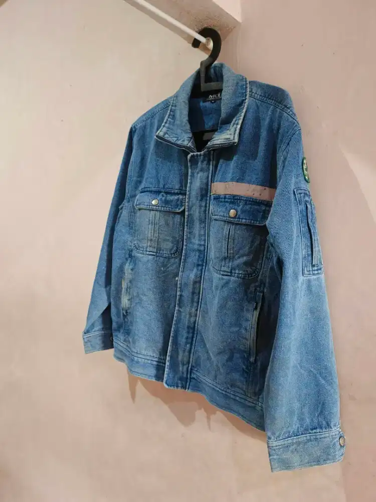 Work jaket jeans ziper tebal