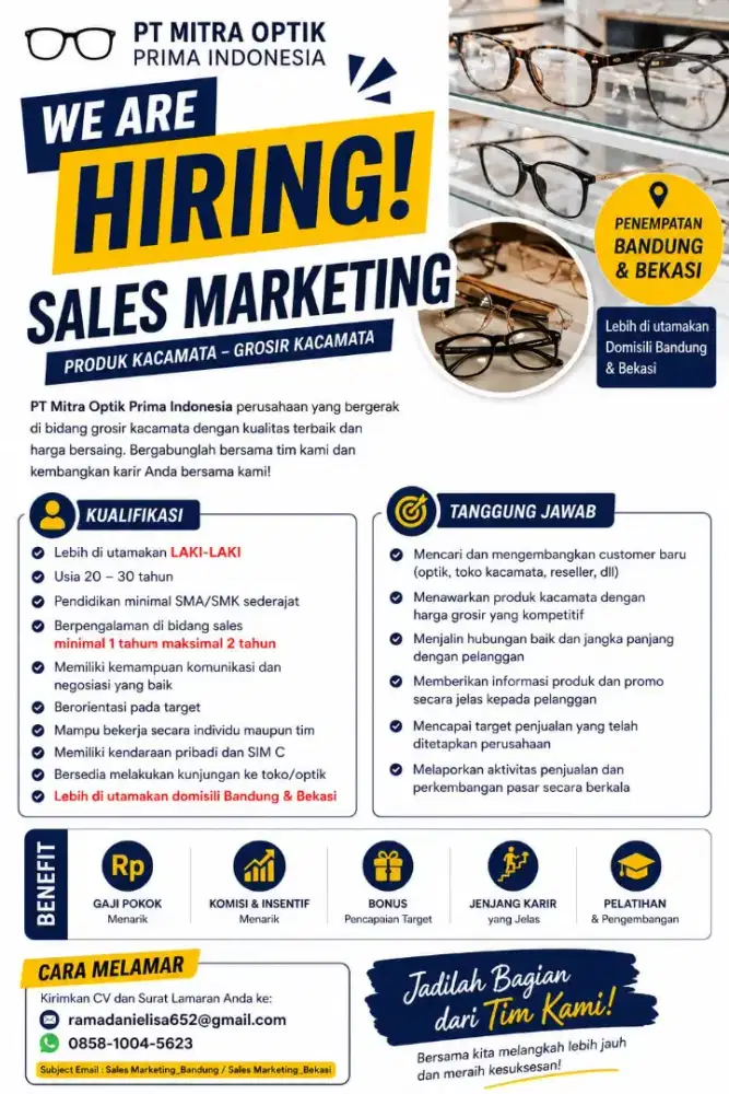 Sales marketing untuk wilayah Bekasi&Bandung