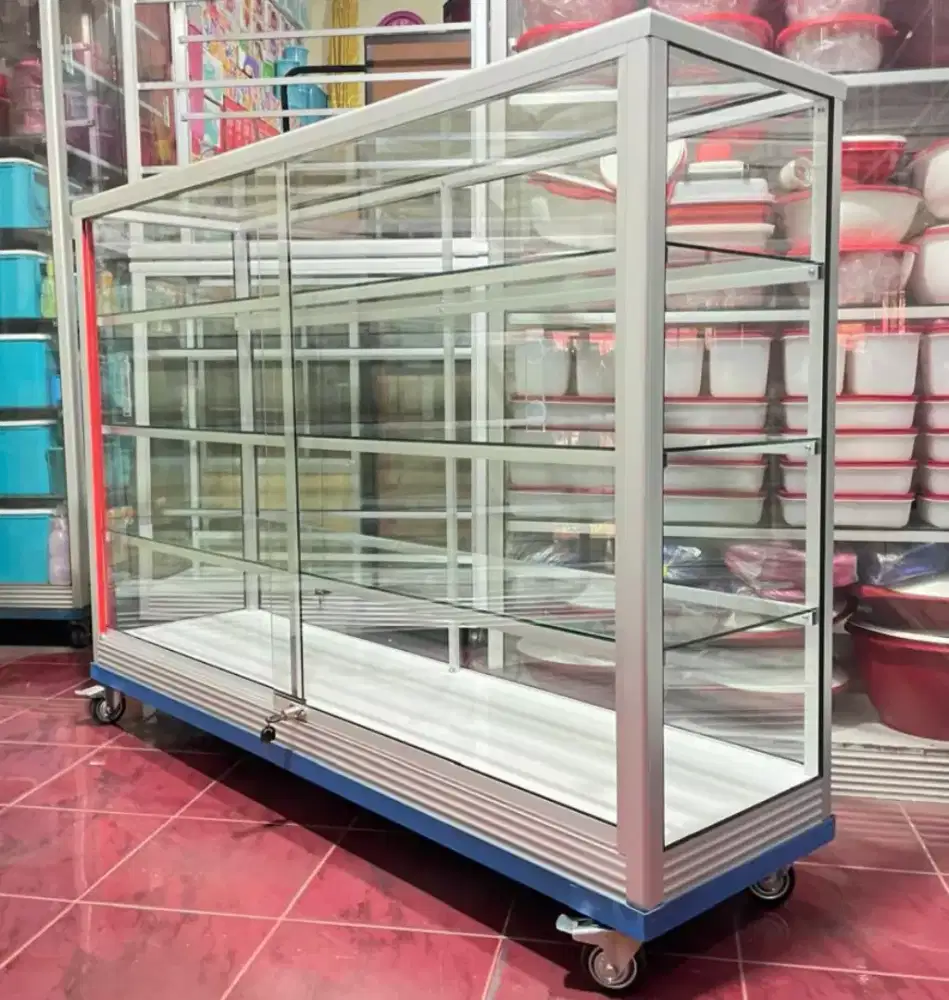 Etalase Pakai RODA BESAR & SIKU BESI Panjang 1,5M Buat Toko dll