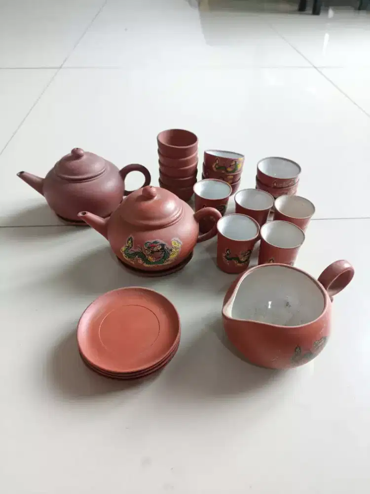 2 set alat minum untuk teh dari tanah liat