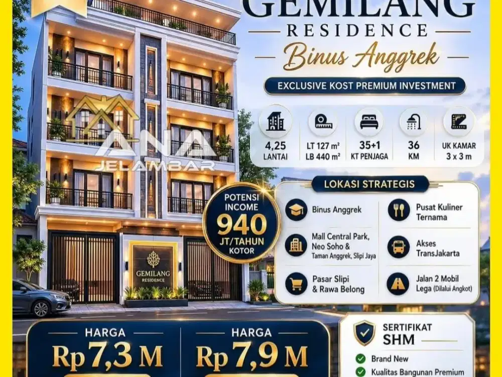 ANA RUMAH KOST BARU UK LT.127M DI AREA BINUS ANGGREK KEBON JERUK