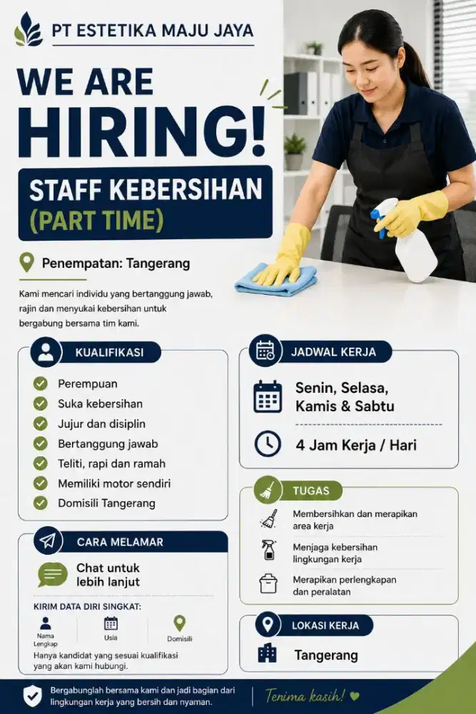 DICARI CEPAT STAFF KEBERSIHAN
