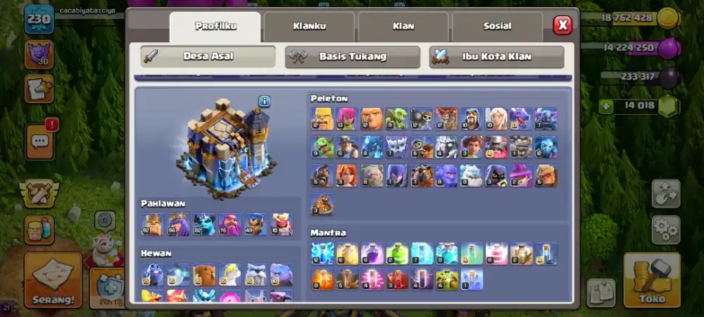 Jual akun coc th 18 semi Max